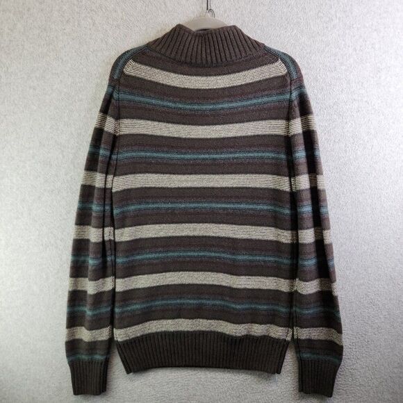 Fossil Sweater Mens M Brown Striped Shawl Collar Pullover Ribbed Knit Grandpa - Picture 4 of 16